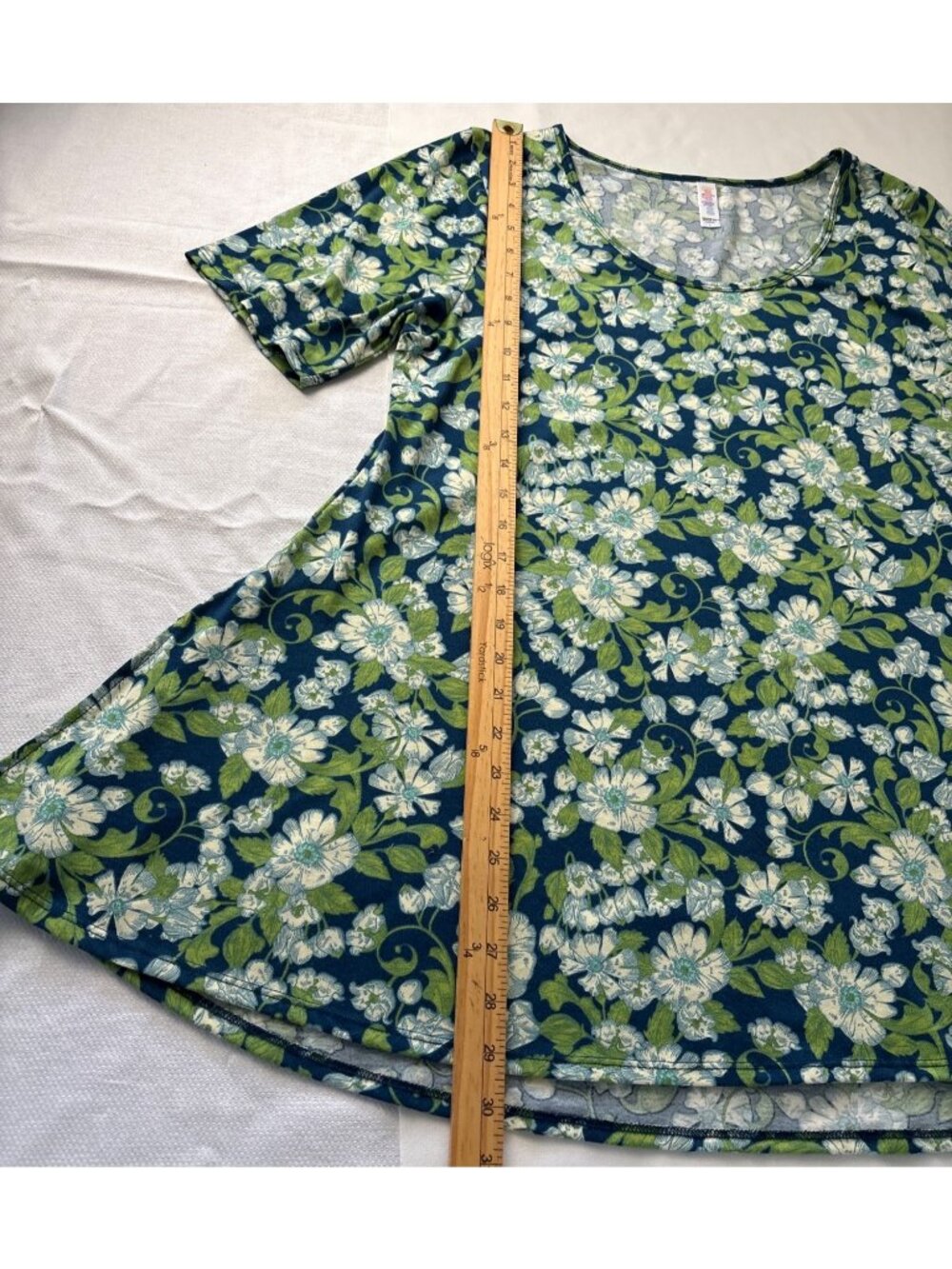 Lularoe Womens Floral Short Sleeve A-Line Tunic Dress Blue/Green Pattern Size L - Picture 6 of 12